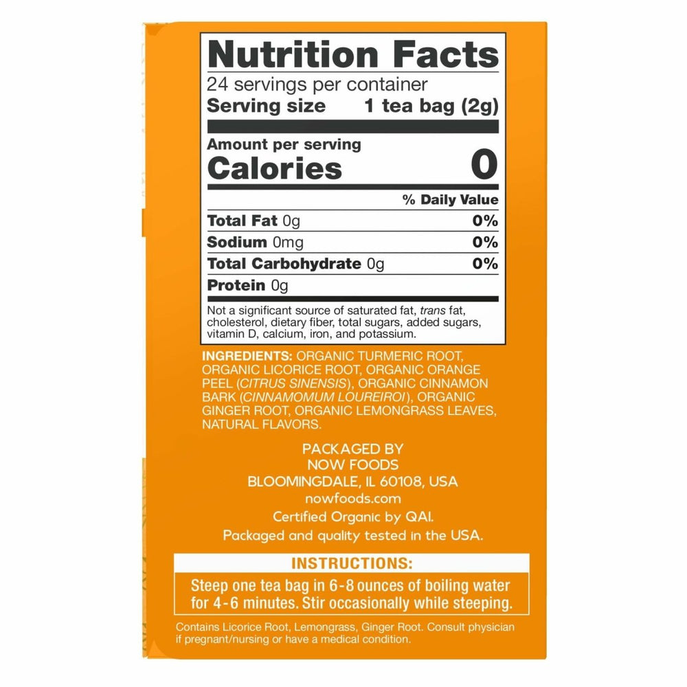 NOW Give a Tea, Organic Turmeric Ginger, Caffeine Free, 24 Tea Bags, 1.7 oz (48 g) - The Oasis of Health