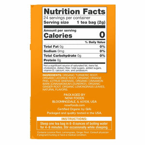 NOW Give a Tea, Organic Turmeric Ginger, Caffeine Free, 24 Tea Bags, 1.7 oz (48 g) - The Oasis of Health