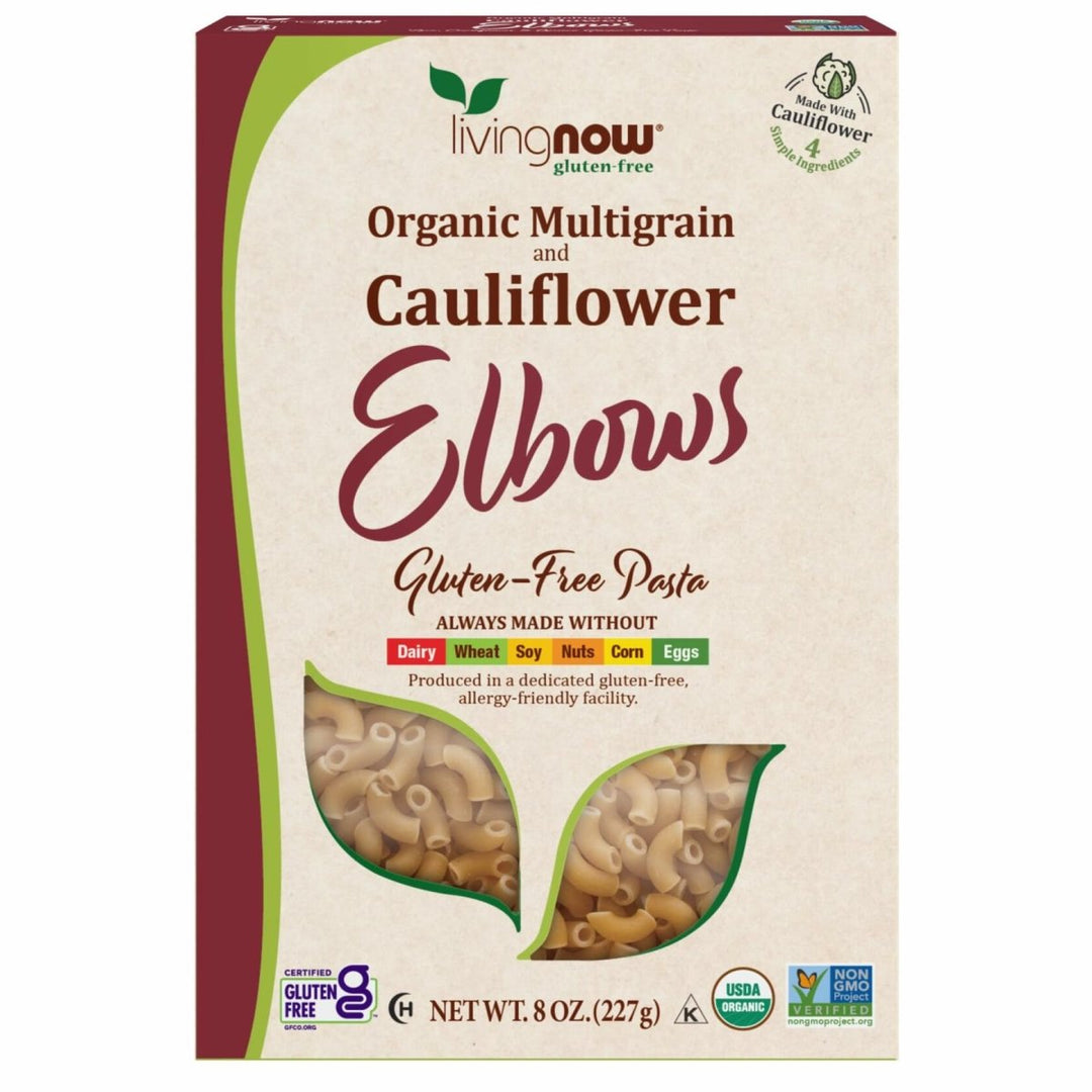 NOW, Living NOW, NOW Natural Foods, Organic Multigrain and Cauliflower Elbows Gluten Free Pasta, Made Without Dairy, Wheat, Soy, Nuts, Corn or Eggs, 8 oz - The Oasis of Health