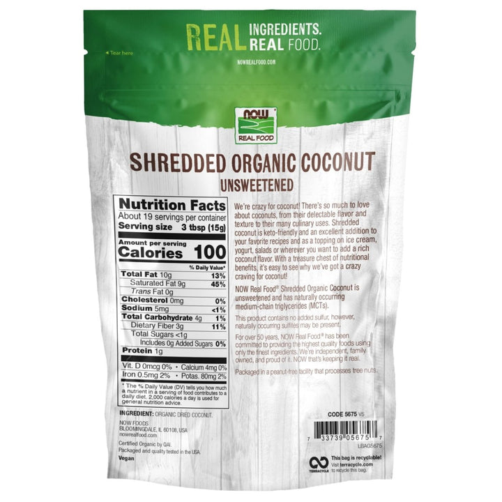 Now Real Food Coconut Organic Unsweetened & Shredded 10 Oz - 5675 - The Oasis of Health