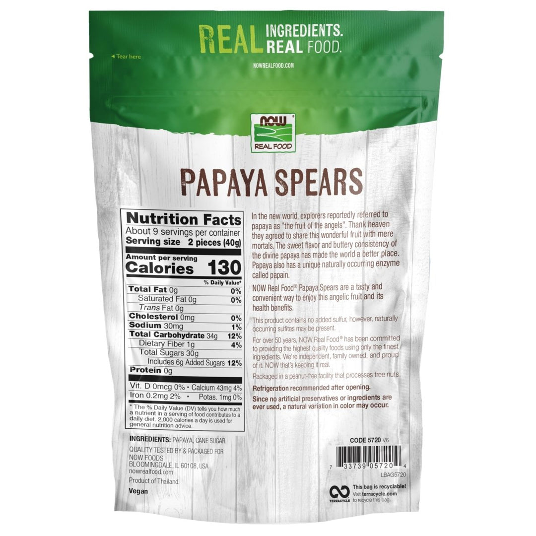 Now Real Food Papaya Spears 12oz - 5720 - The Oasis of Health