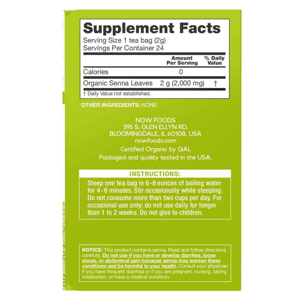 Now Real Food Senna Tea Organic 24 Tea Bags - 4236 - The Oasis of Health