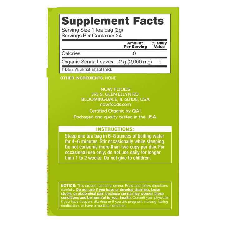 Now Real Food Senna Tea Organic 24 Tea Bags - 4236 - The Oasis of Health
