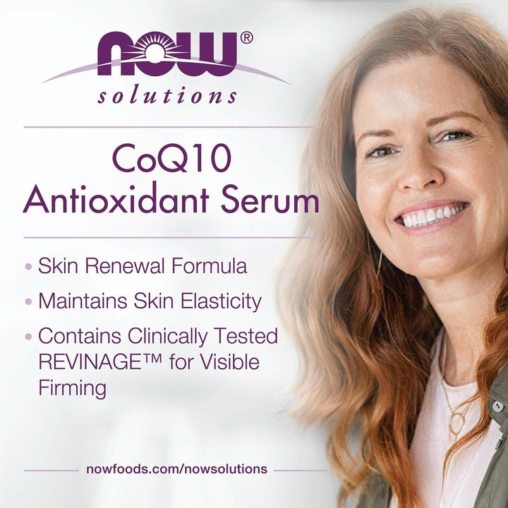 NOW Solutions, CoQ10 Antioxidant Serum, with Clinically Tested REVINAGE™ for Collagen Support, Visible Firming, 1 - Ounce - The Oasis of Health
