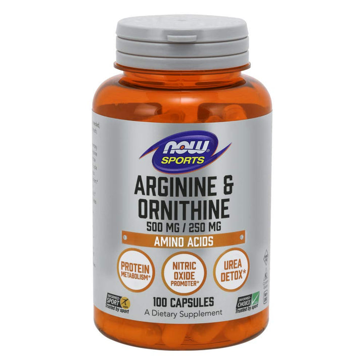Now Sports Arginine & Ornithine 500 mg / 250 mg 100 Vcaps - 0040 - The Oasis of Health