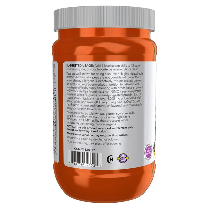 Now Sports Pea Protein Pure Unflavored Powder 12 oz - 2132 - The Oasis of Health