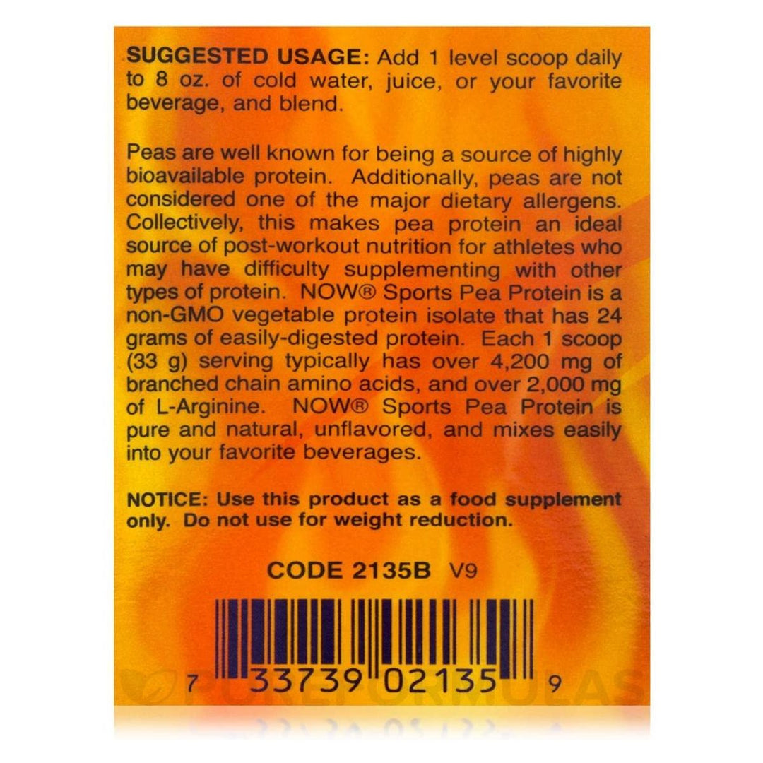 Now Sports Pea Protein Pure Unflavored Powder 2 Pounds - 2135 - The Oasis of Health