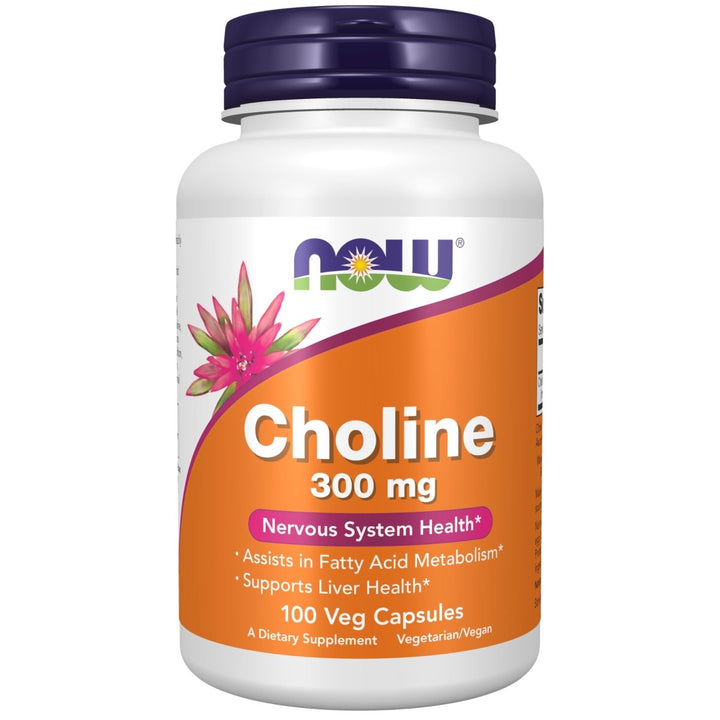 NOW Supplements Choline 300 mg, 100 Veg Capsules - Supports Nervous System and Liver Health, Vegan - The Oasis of Health