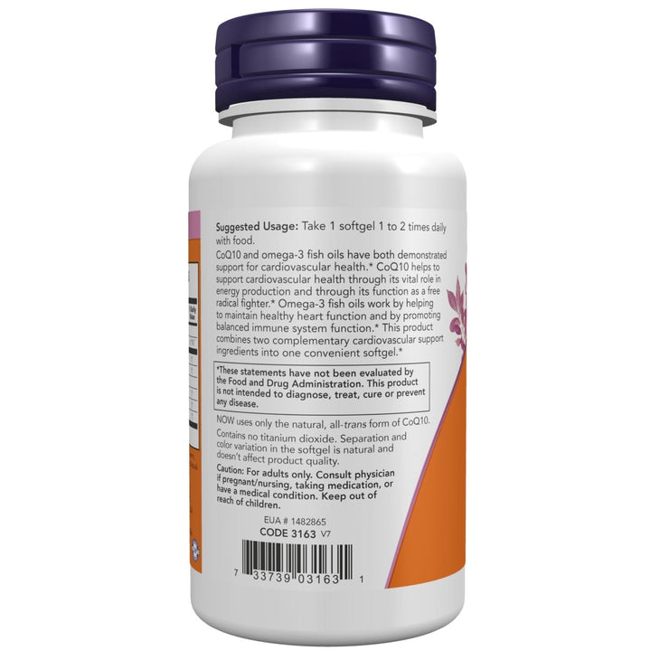 NOW Supplements, CoQ10 60 mg with Omega 3 Fish Oil, Cardiovascular Health*, 60 Softgels - The Oasis of Health