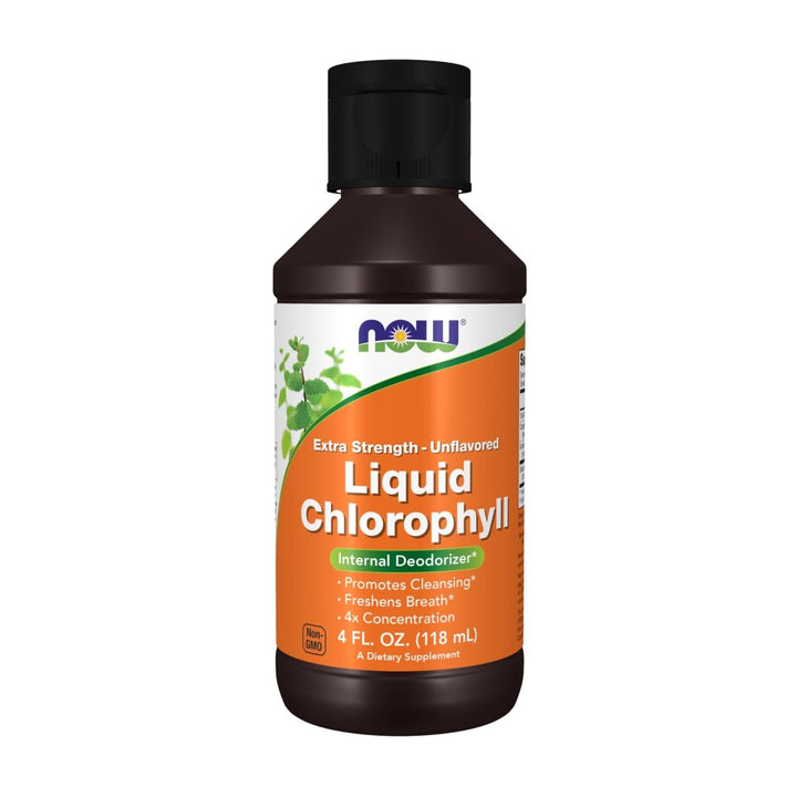 NOW Supplements, Extra Strength Liquid Chlorophyll, Unflavored, Internal Deodorizer*, Promotes Cleansing*, Freshens Breath*, 4X Concentration, 4 FL. OZ. (118 mL) - The Oasis of Health