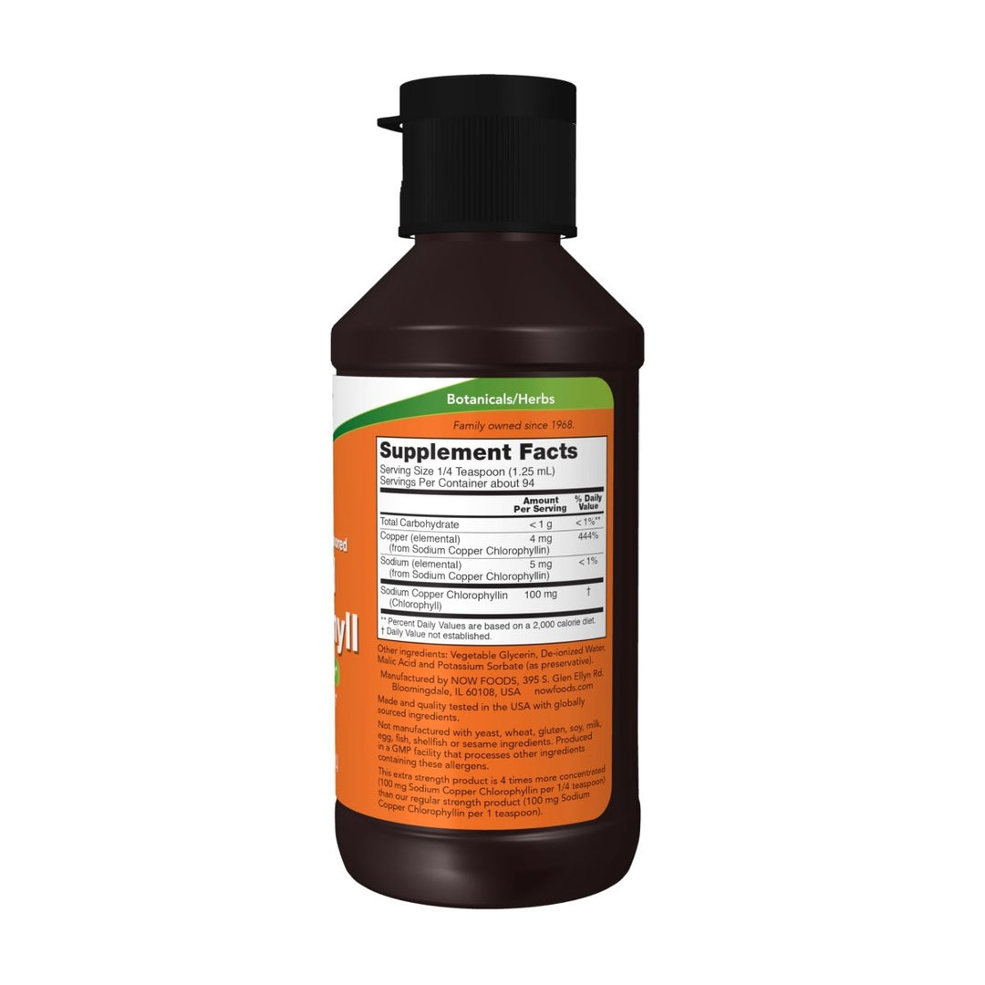 NOW Supplements, Extra Strength Liquid Chlorophyll, Unflavored, Internal Deodorizer*, Promotes Cleansing*, Freshens Breath*, 4X Concentration, 4 FL. OZ. (118 mL) - The Oasis of Health