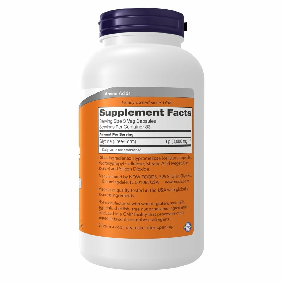 Now Supplements, Glycine 1,000 mg Free - Form, Neurotransmitter Support*, 250 Veg Capsules - The Oasis of Health