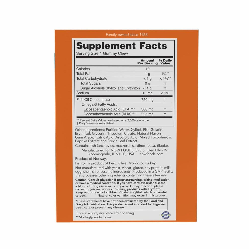 NOW Supplements, Omega - 3 Fish Oil Gummy Chews, Orange Passion Fruit Flavor, 36 Gummy Chews - The Oasis of Health