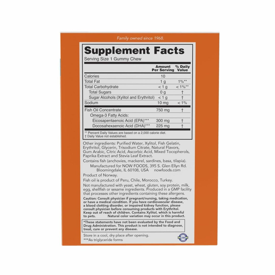 NOW Supplements, Omega - 3 Fish Oil Gummy Chews, Orange Passion Fruit Flavor, 36 Gummy Chews - The Oasis of Health