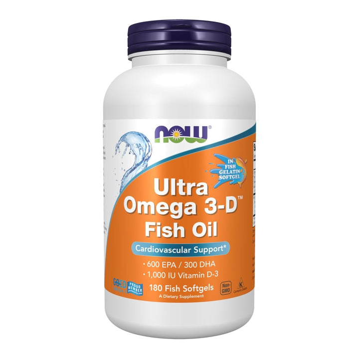 NOW Supplements, Ultra Omega 3 - D?, Omega - 3 Fish Oil + Vitamin D - 3, Cardiovascular Support*, 180 Softgels - The Oasis of Health