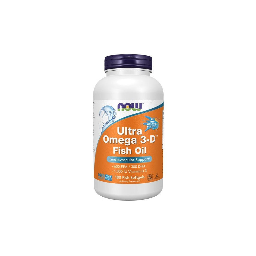 NOW Supplements, Ultra Omega 3 - D?, Omega - 3 Fish Oil + Vitamin D - 3, Cardiovascular Support*, 180 Softgels - The Oasis of Health