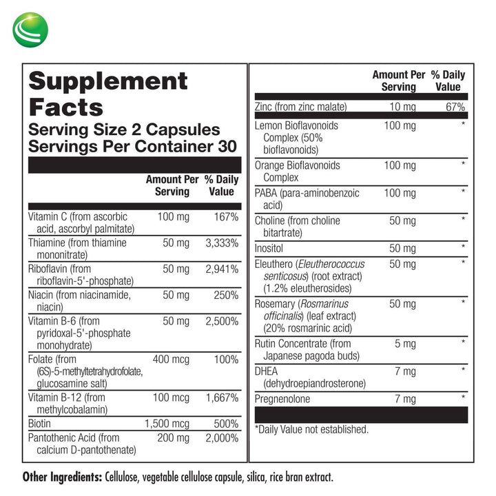 Nutra BioGenesis - Adrenal Support Plus - Pregnenolone, DHEA, Herbs & Micronutrients to Help Support Adrenal Function - 60 Capsules 10202 - The Oasis of Health