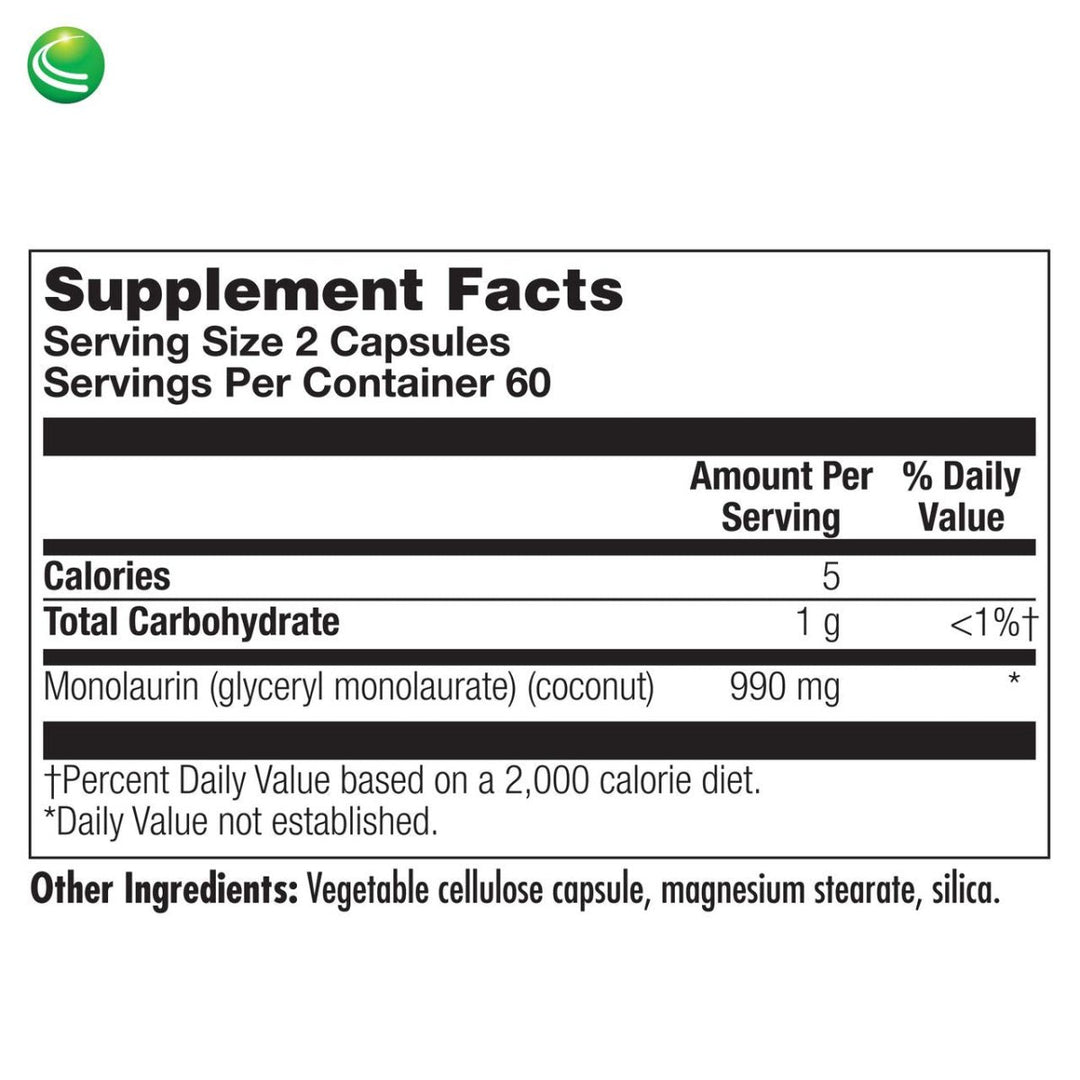 Nutra BioGenesis - Monolaurin - Vegan, Gluten Free, Non - GMO - 120 Capsules - The Oasis of Health