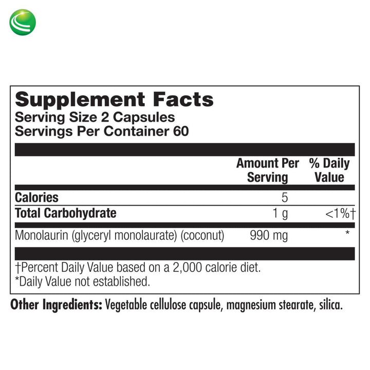 Nutra BioGenesis - Monolaurin - Vegan, Gluten Free, Non - GMO - 120 Capsules - The Oasis of Health