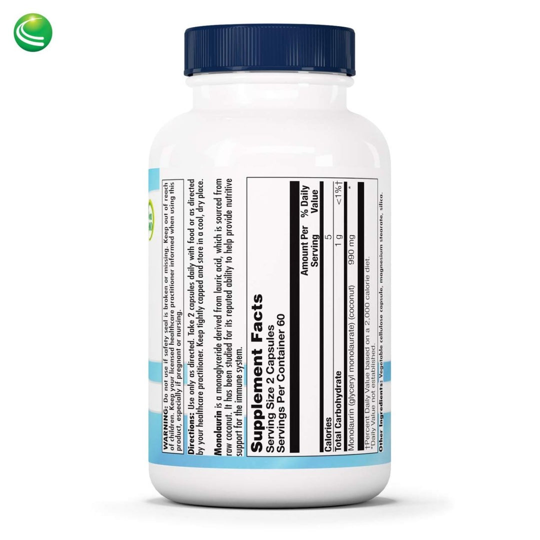 Nutra BioGenesis - Monolaurin - Vegan, Gluten Free, Non - GMO - 120 Capsules - The Oasis of Health