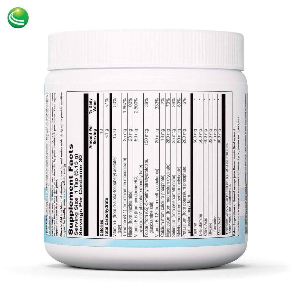 Nutra BioGenesis - Muscle Aid - Malic Acid, B Vitamins, Amino Acids and Electrolytes for Cellular Energy & Muscle Support - Gluten Free - 153 g - The Oasis of Health