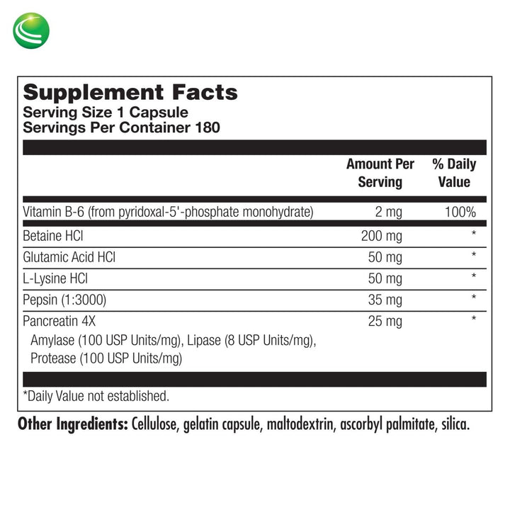 Nutra BioGenesis - PanZyme - B Vitamins, Betanine HCl, and Pancreatin as Digestive Enzymes for Digestive Health - 180 Capsules - The Oasis of Health