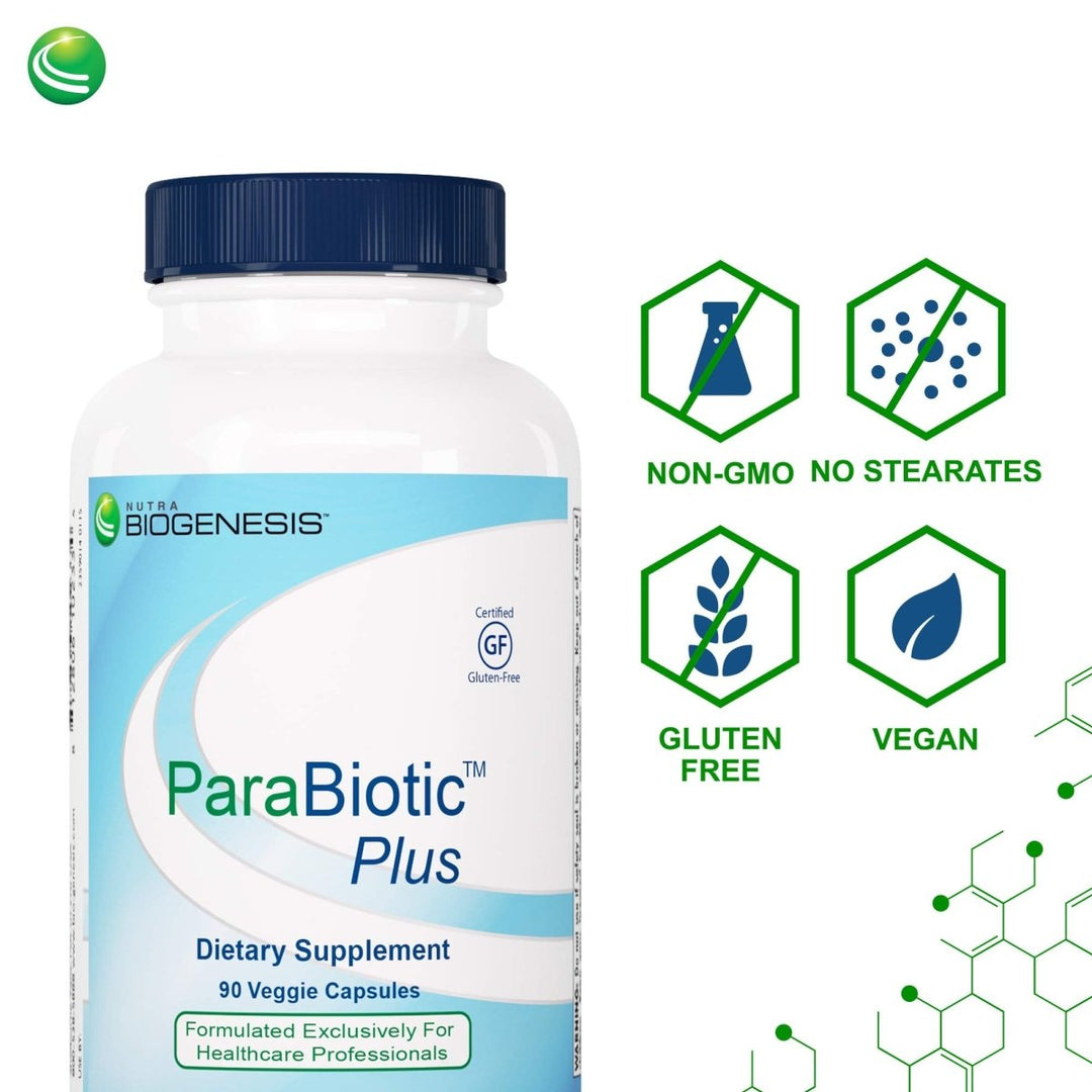 Nutra BioGenesis - ParaBiotic Plus - Organic Neem, Wormwood and Black Walnut for Intestinal Microbiome and Immune System Support - Gluten Free, Vegan, Non - GMO - 90 Capsules - The Oasis of Health