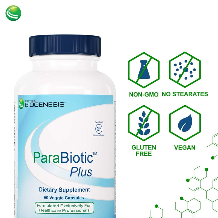 Nutra BioGenesis - ParaBiotic Plus - Organic Neem, Wormwood and Black Walnut for Intestinal Microbiome and Immune System Support - Gluten Free, Vegan, Non - GMO - 90 Capsules - The Oasis of Health