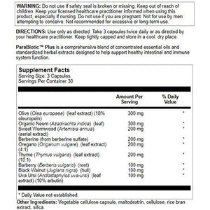 Nutra BioGenesis - ParaBiotic Plus - Organic Neem, Wormwood and Black Walnut for Intestinal Microbiome and Immune System Support - Gluten Free, Vegan, Non - GMO - 90 Capsules - The Oasis of Health