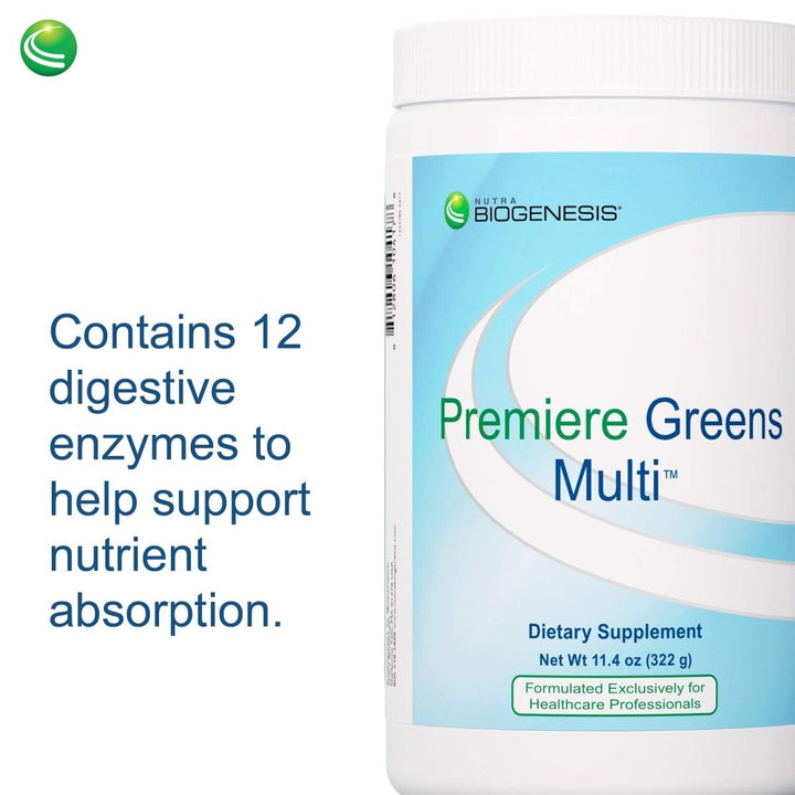 Nutra BioGenesis - Premiere Greens Multi - Superfood Protein, Fiber, Antioxidant, and Essential Nutrient Powder Supplement - 322 g - The Oasis of Health