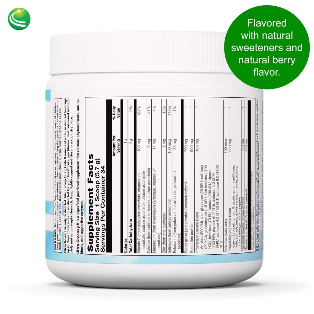 Nutra BioGenesis - Ultra Greens pH - Superfood Powder Dietary Supplement with Organic Spirulina, Kelp, Enzymes and Minerals - 6.8 Ounce - The Oasis of Health