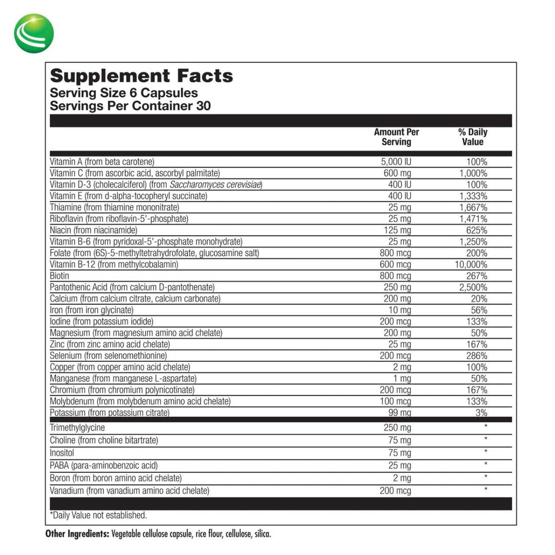 Nutra BioGenesis - UltraGenesis - Comprehensive Bioavailable Hypoallergenic Multivitamin Capsules - 180 Capsules - The Oasis of Health