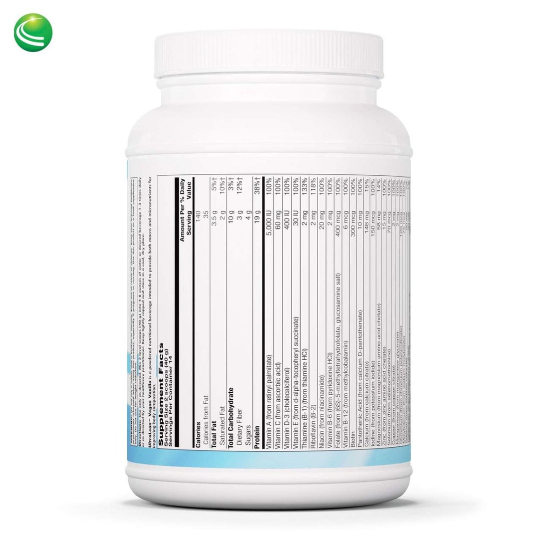 Nutra BioGenesis - UltraLean Vegan Vanilla - Functional Food Shake, Powdered Nutritional Beverage, Plant Based Protein Supplement - 1.2 Lb - The Oasis of Health