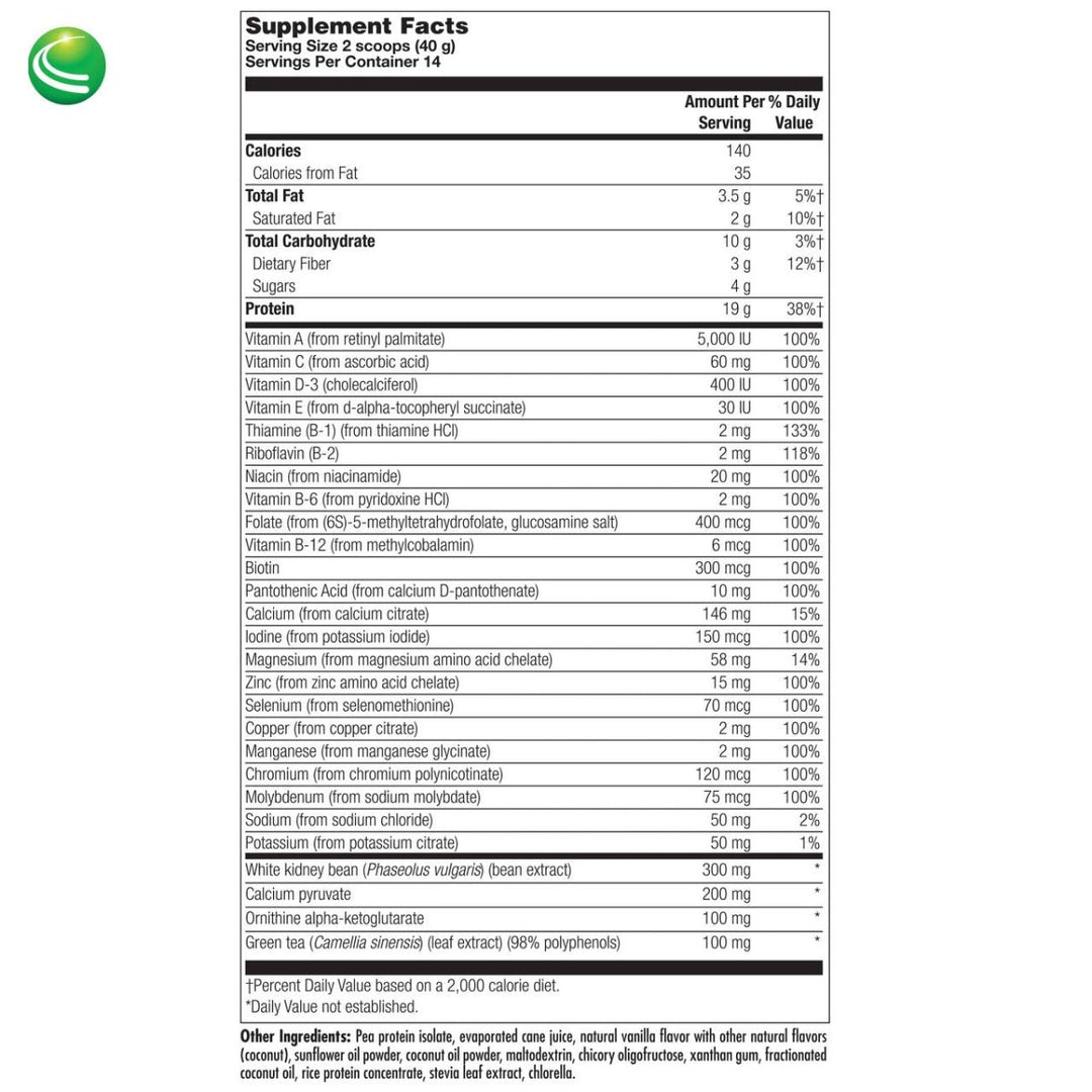 Nutra BioGenesis - UltraLean Vegan Vanilla - Functional Food Shake, Powdered Nutritional Beverage, Plant Based Protein Supplement - 1.2 Lb - The Oasis of Health