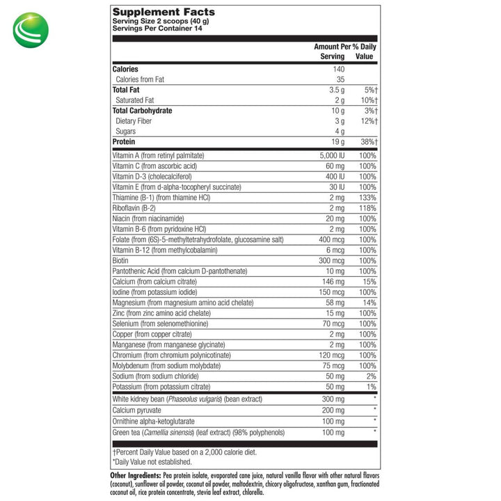 Nutra BioGenesis - UltraLean Vegan Vanilla - Functional Food Shake, Powdered Nutritional Beverage, Plant Based Protein Supplement - 1.2 Lb - The Oasis of Health