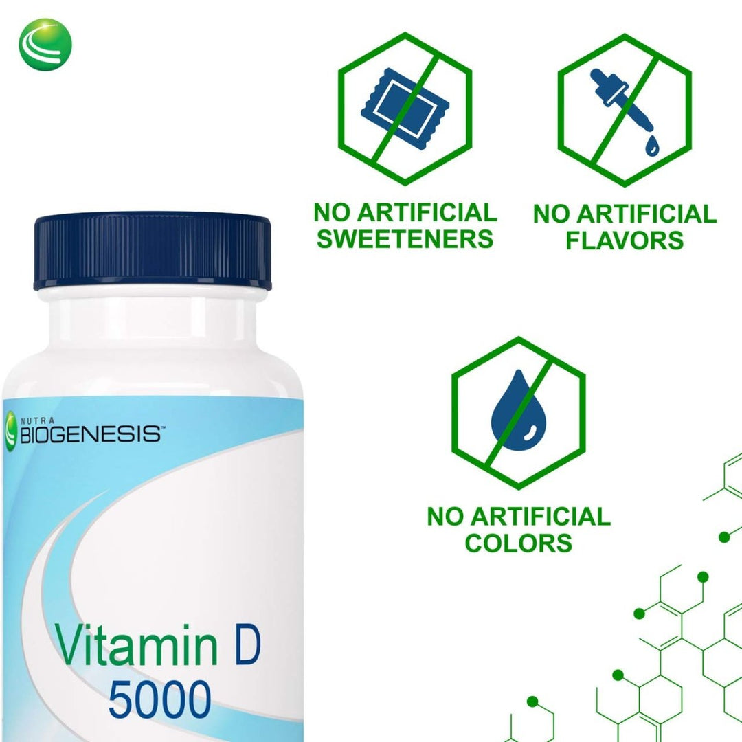 Nutra BioGenesis - Vitamin D 5000 - Vitamin D3 5000 IU to Help Support Calcium Absorption and Immune Function - 90 Softgels - The Oasis of Health