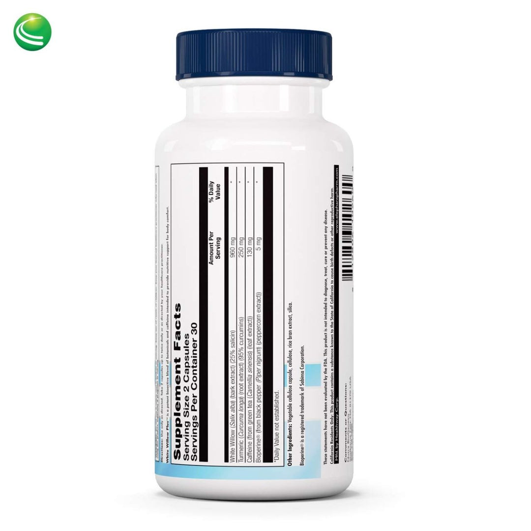 Nutra BioGenesis - White Willow Plus - White Willow Bark Extract, Caffeine, Curcumin and BioPerine to Help Support Body's Normal Response - Gluten Free, Vegan, Non - GMO - 60 Capsules - The Oasis of Health