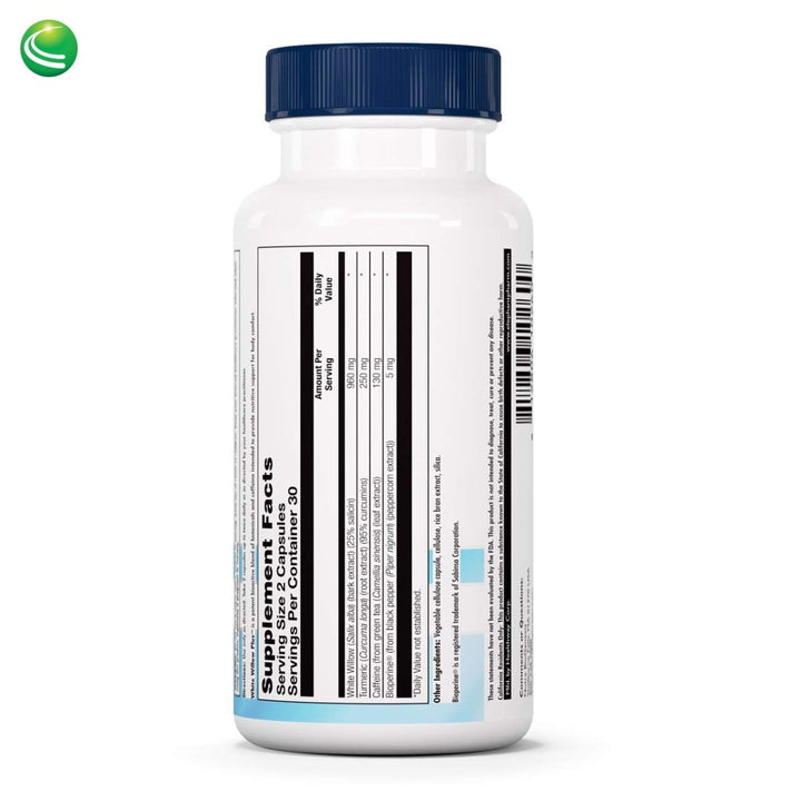 Nutra BioGenesis - White Willow Plus - White Willow Bark Extract, Caffeine, Curcumin and BioPerine to Help Support Body's Normal Response - Gluten Free, Vegan, Non - GMO - 60 Capsules - The Oasis of Health