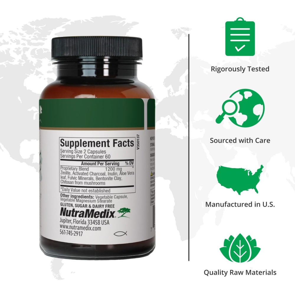 NutraMedix Binder Plus - Comprehensive Toxin Binder & Body Detoxifier - Prebiotic Antioxidant Support + Inulin, Bentonite, Aloe Vera, Activated Charcoal, Fulvic Minerals & Chitosan (120 Capsules) - The Oasis of Health