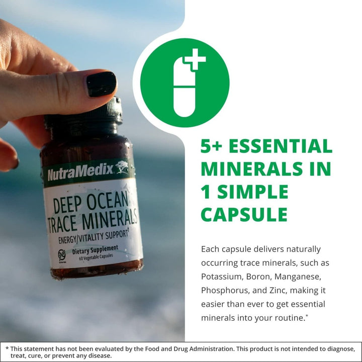 NutraMedix Deep Ocean Trace Minerals 1,000mg - Mineral & Energy Supplements - Magnesium, Zinc, Potassium, Boron, Phosphorus & Manganese - Electrolyte Support (60 Capsules) - The Oasis of Health