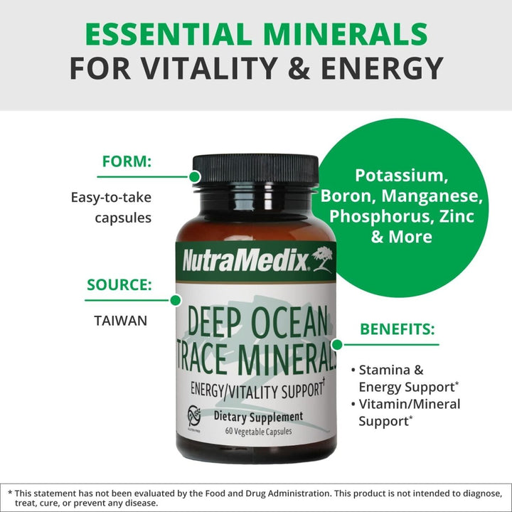 NutraMedix Deep Ocean Trace Minerals 1,000mg - Mineral & Energy Supplements - Magnesium, Zinc, Potassium, Boron, Phosphorus & Manganese - Electrolyte Support (60 Capsules) - The Oasis of Health