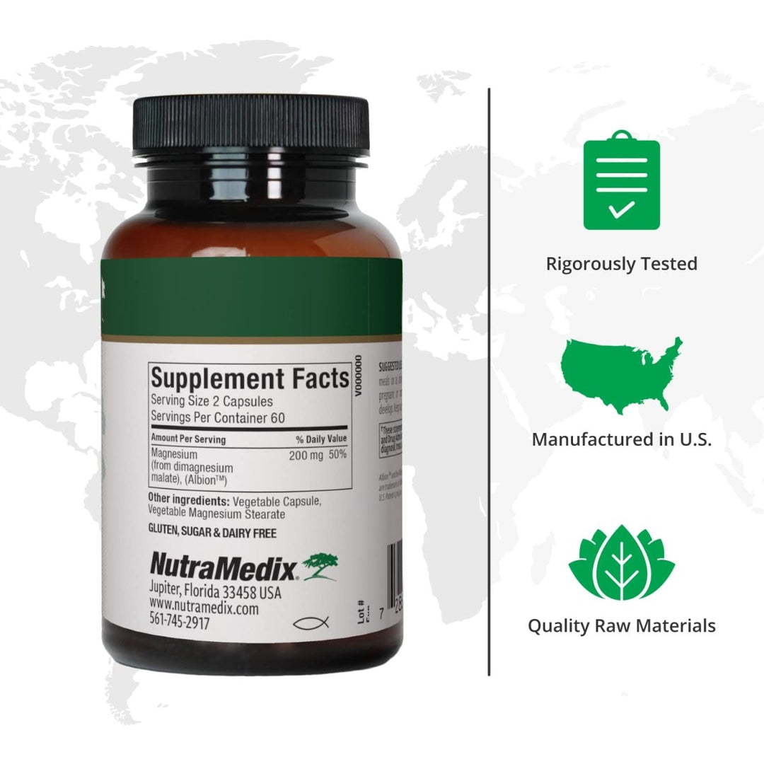 NutraMedix Magnesium Malate 200mg - Bioavailable Energy, Bone Health, Muscle & Joint Support Supplement - Vegan, Non - GMO & Gluten - Free Vitamin and Mineral Support (120 Vegetarian Capsules) - The Oasis of Health