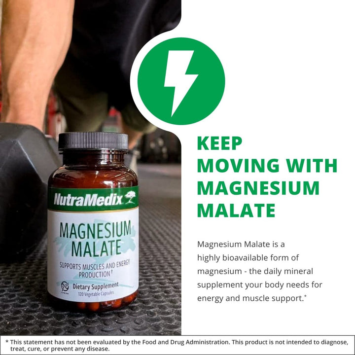 NutraMedix Magnesium Malate 200mg - Bioavailable Energy, Bone Health, Muscle & Joint Support Supplement - Vegan, Non - GMO & Gluten - Free Vitamin and Mineral Support (120 Vegetarian Capsules) - The Oasis of Health