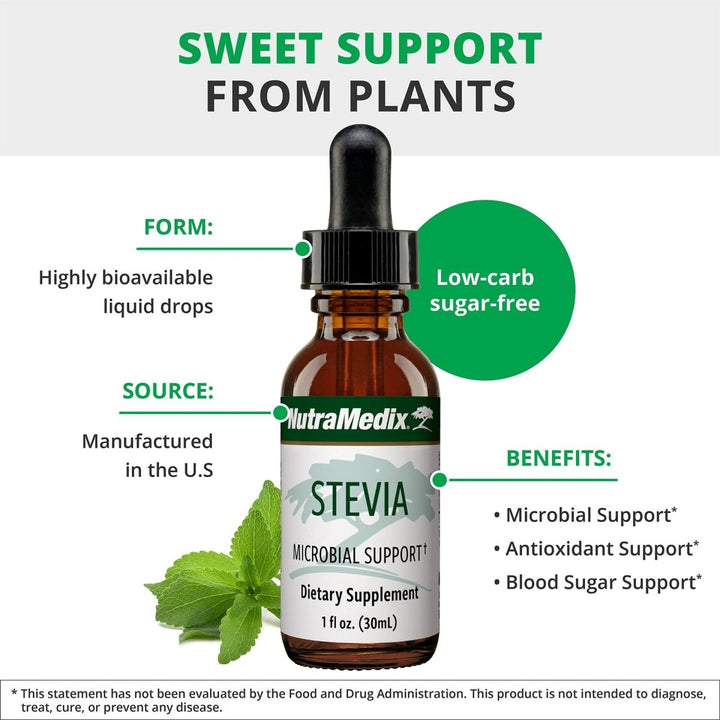NutraMedix Sweet Leaf Stevia Liquid Drops - Sugar Free Sweetener from Pure Stevia Leaf Extract for Microbial Support - Low Carb, No Added Sugar (2 oz / 60 ml) - The Oasis of Health