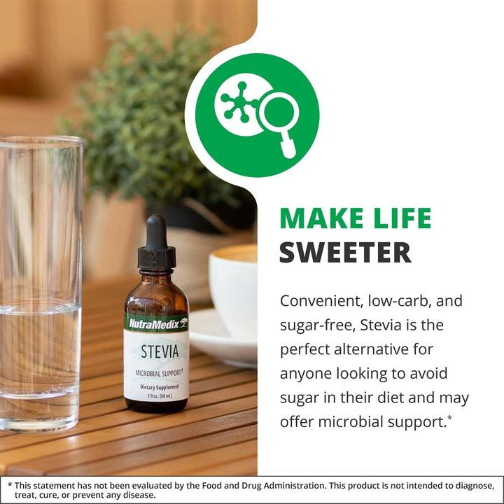 NutraMedix Sweet Leaf Stevia Liquid Drops - Sugar Free Sweetener from Pure Stevia Leaf Extract for Microbial Support - Low Carb, No Added Sugar (2 oz / 60 ml) - The Oasis of Health