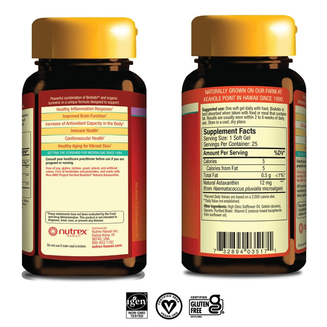 Nutrex Hawaii, TurmericAstin, with Turmeric, BioAstin Hawaiian Astaxanthin & BioPerine Black Pepper Extract, 30 Count - The Oasis of Health