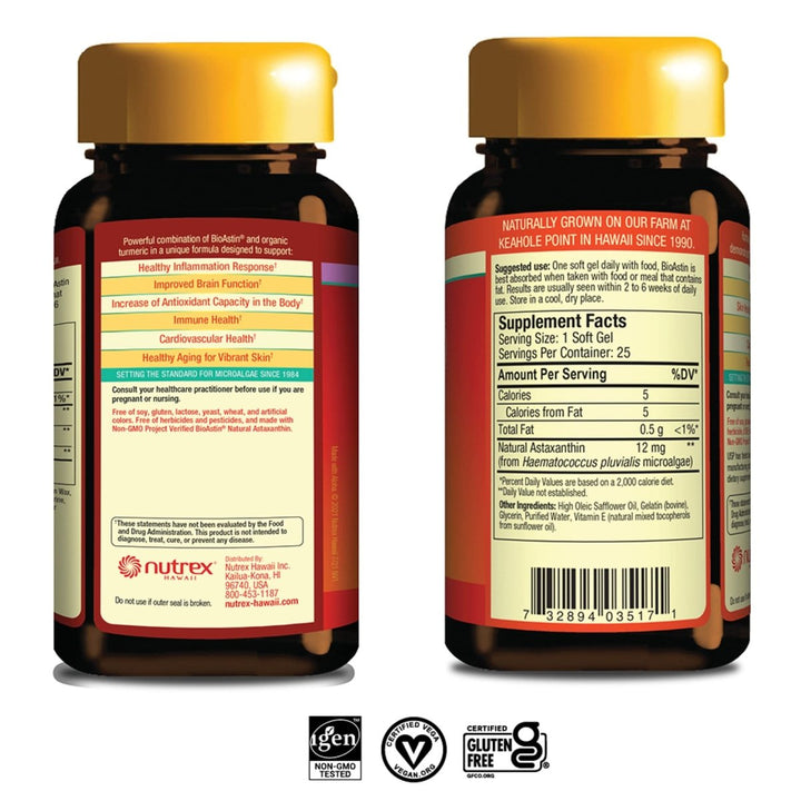 Nutrex Hawaii, TurmericAstin, with Turmeric, BioAstin Hawaiian Astaxanthin & BioPerine Black Pepper Extract, 30 Count - The Oasis of Health