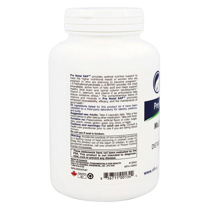 Nutritional Fundamentals for Health Pre Natal SAP 180 caps - The Oasis of Health