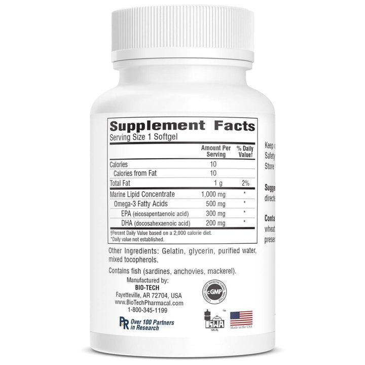 Omega Oil (Fish Oil) Omega - 3 Fatty Acid Dietary supplement eicosapentaenoic docosahexaenoic coronary heart disease brain eyes cardiovascular system marine lipid concentrate - 100 softgel - The Oasis of Health