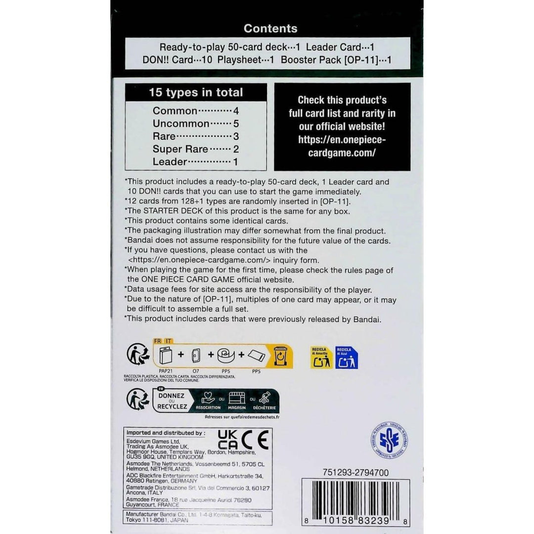 One Piece ST - 24 English New Sealed Jewelry Bonney Starter Deck Card Game Doflamingo Luffy. Exdevium Games trading as Asmodee UK. Each of the six Starter Deck Bundles include 1 50 - card deck ready to play, 1 leader card, 10 Don.. Cards, 1 Playsheet and 1 - The Oasis of Health